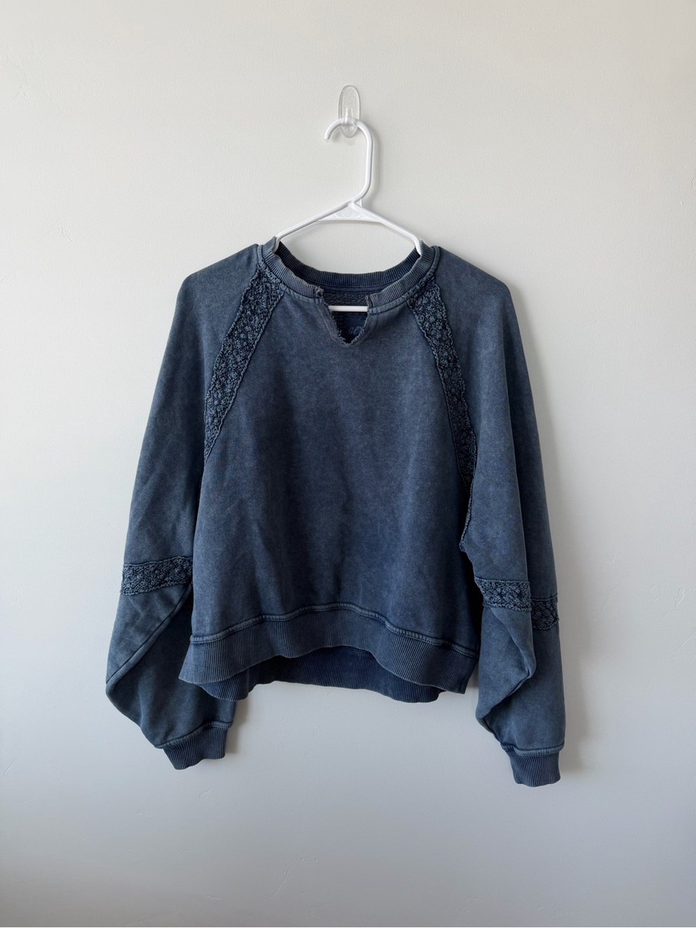 Aerie Washed Blue Lace Trim Pullover Sweatshirt XS